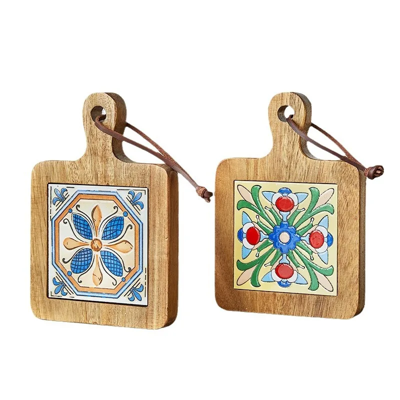 

Yjq 2pcs Japanese-style solid wood tile insulation pot mat household retro high temperature and heat-resistant kitchen table mat