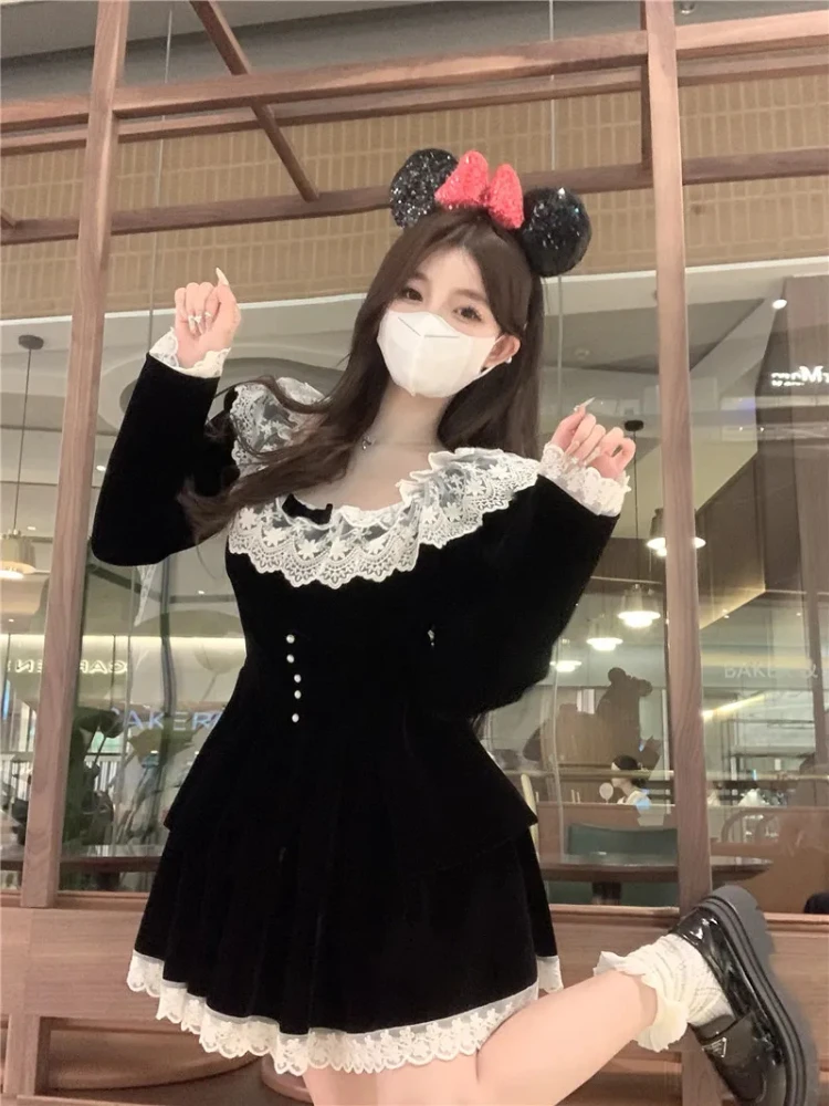 

Новое бархатное платье с цветочным ароматом французского дизайна, нишевое осенне-зимнее милое платье принцессы с завязкой на талии ​