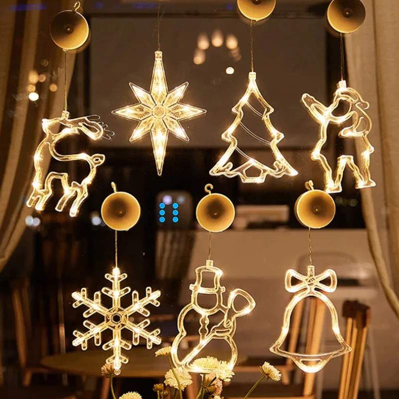 8PCS Santa Claus LED Suction Cup Lights Santa Claus Snowman Window Suction Cup Lights Christmas Tree Holiday Decoration Lights
