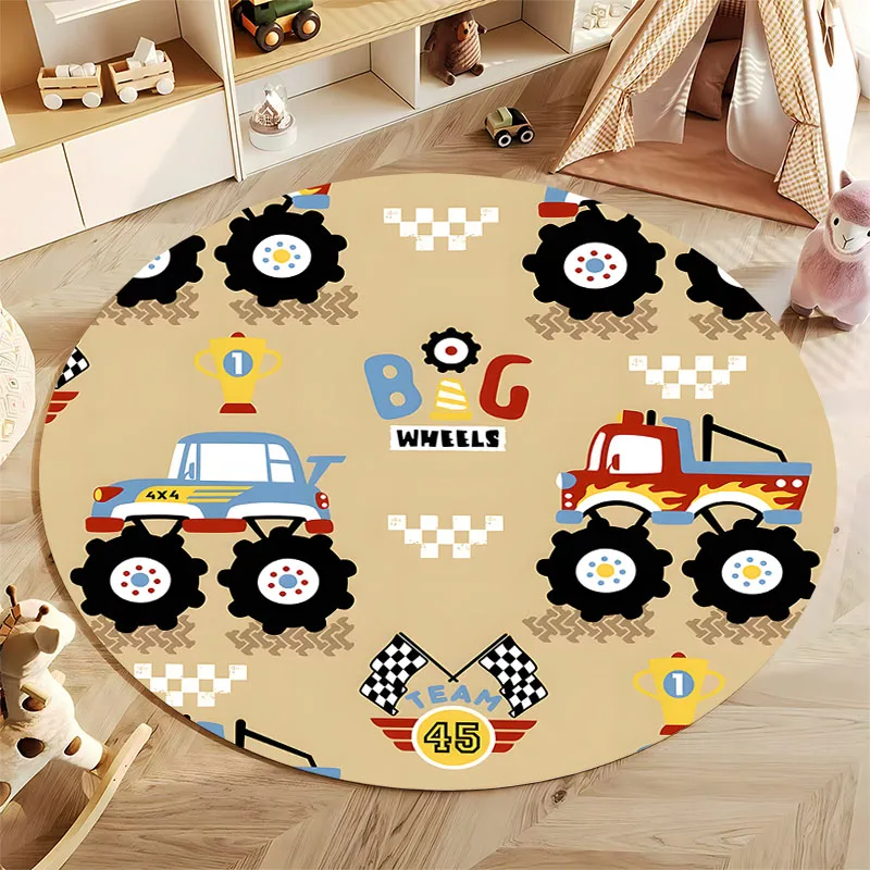Free shipping! Kids' Room Monster Truck Play Rug for Fun Racing Adventures round carpet for home sofa bedroom, gift view 3