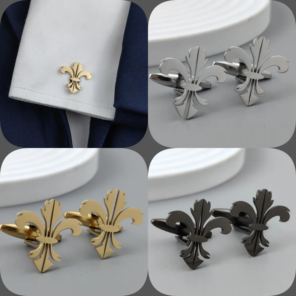 Retro Baroque men\'s cufflink shirt with fashionable lilies, stainless steel high-quality birthday gift, formal wear