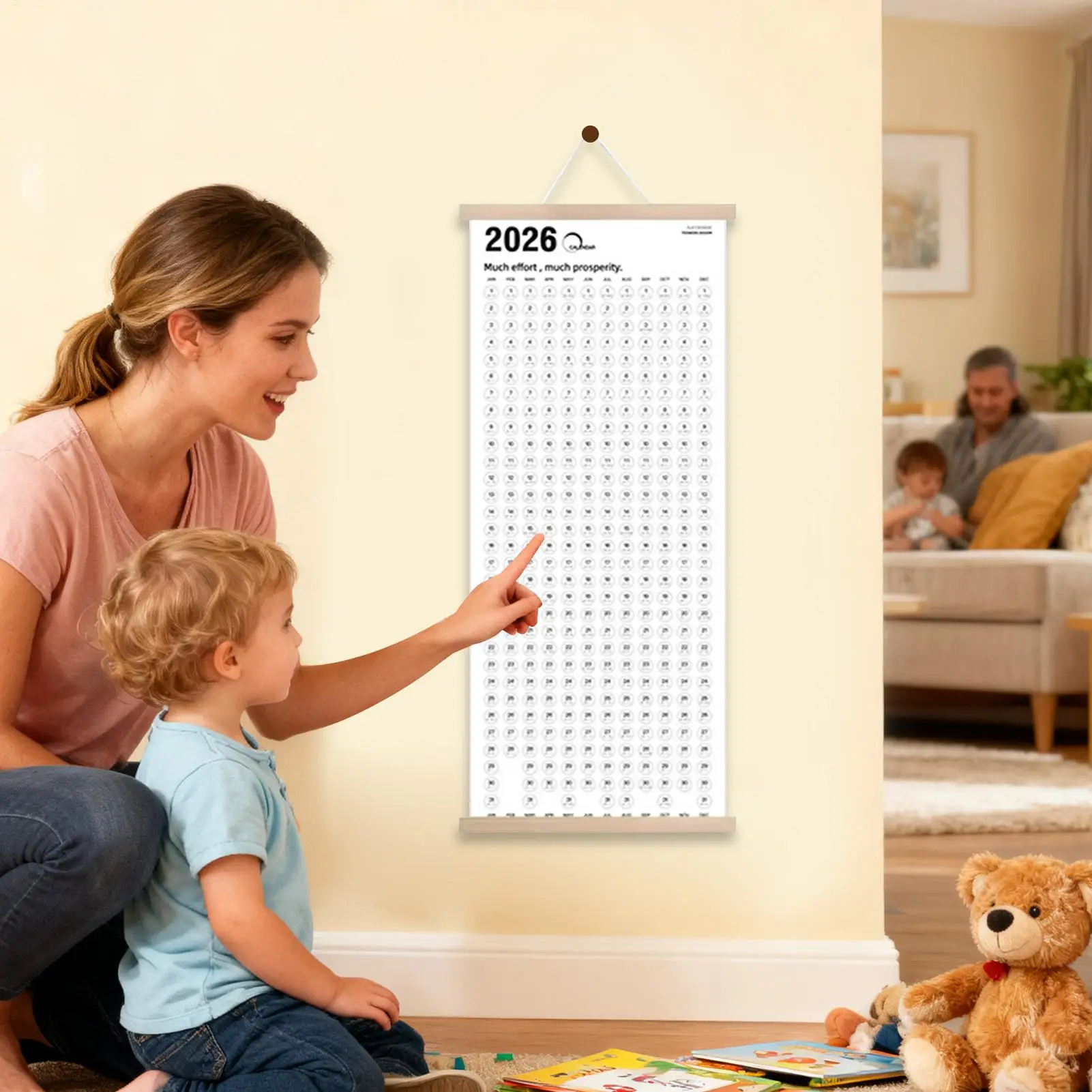 2026-2027 تقويم على الحائط على الوجهين مع جدول خشبي بسيط تقويم حائط كبير مع ملصقات قلم مخطط شهري #4