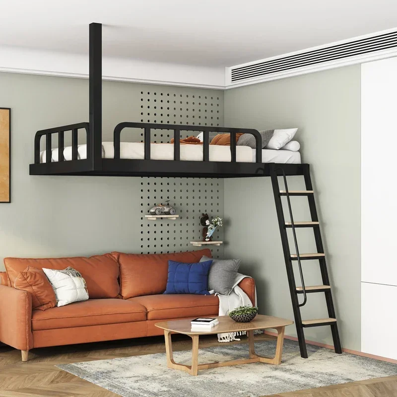 Household small apartment loft  wrought iron space saving  empty single upper hammock suspended  under table