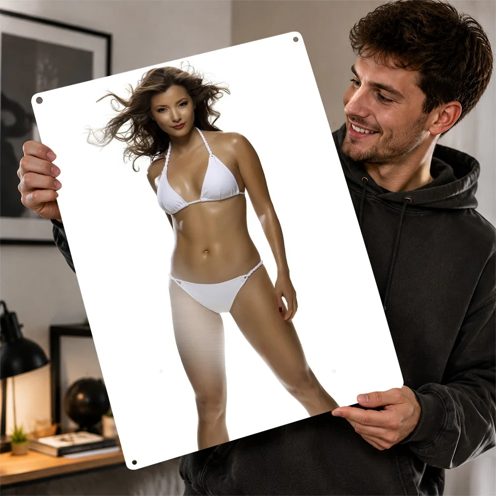 Kelly Hu In White Bikini Textured Poster Customized Metal Tin Sign Bold Studio Style Wall Art Enhances Bedroom And Living Room