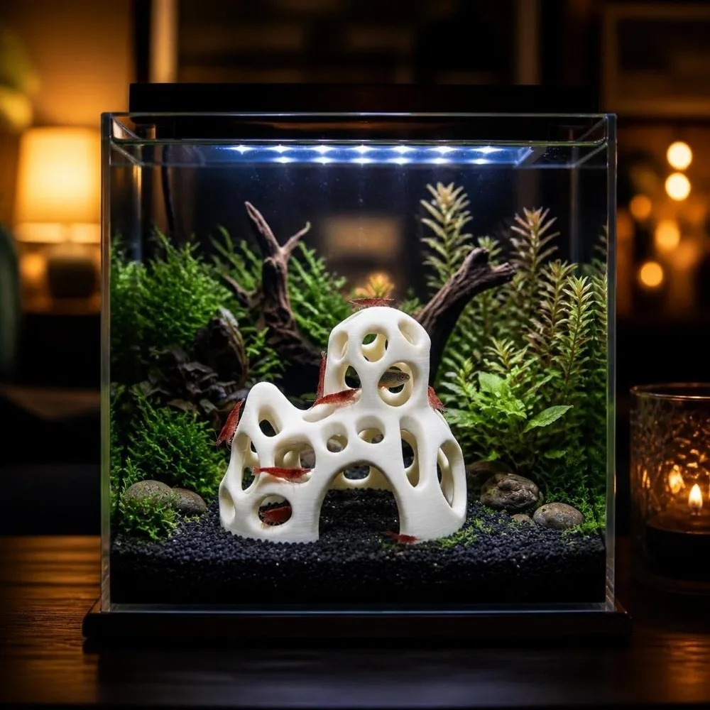 3D Printed Aquarium Cave Ornament Natural Look Coral Mountain Fish Hiding House Plastic Betta Shelter Micro Landscape