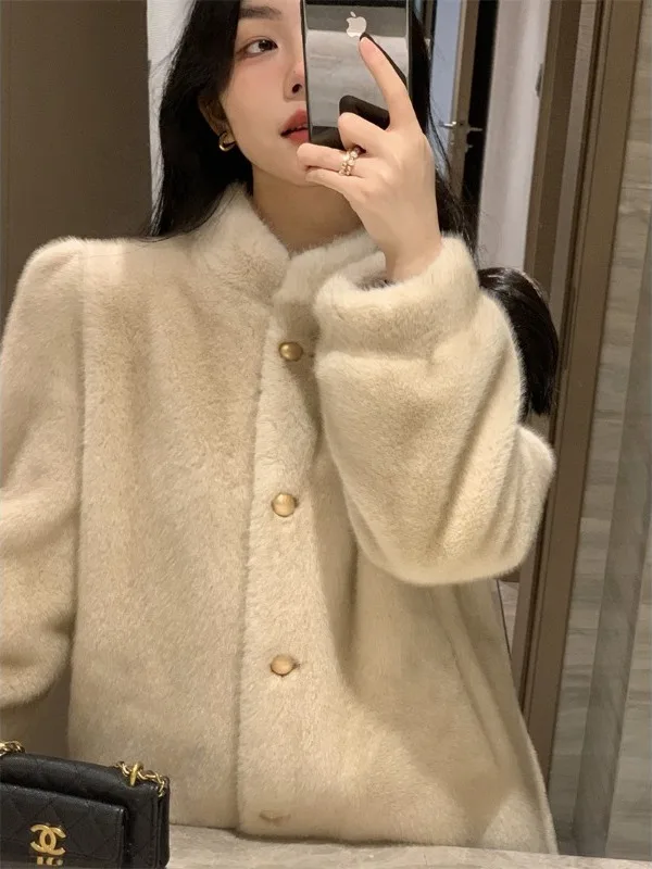 

Retro Aosphere Faux Fur Jaet Loose Fit Slimming Top for Women i Color Versatile Early Spring New Sle Women's Coat