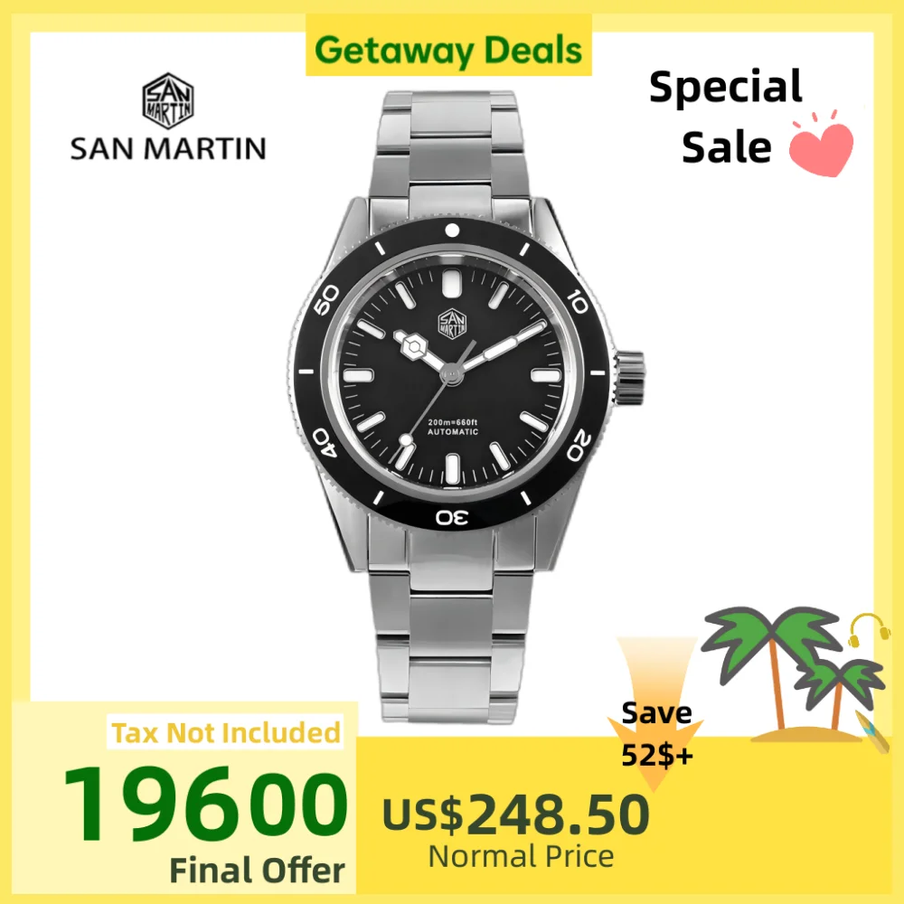 

San Martin 39.5mm NH35 YN55 Sandwich Dial Diving Watch Men Automatic Wristwatch 20Bar Sapphire BGW-9 C3 Lume Coating SN0051-1/2