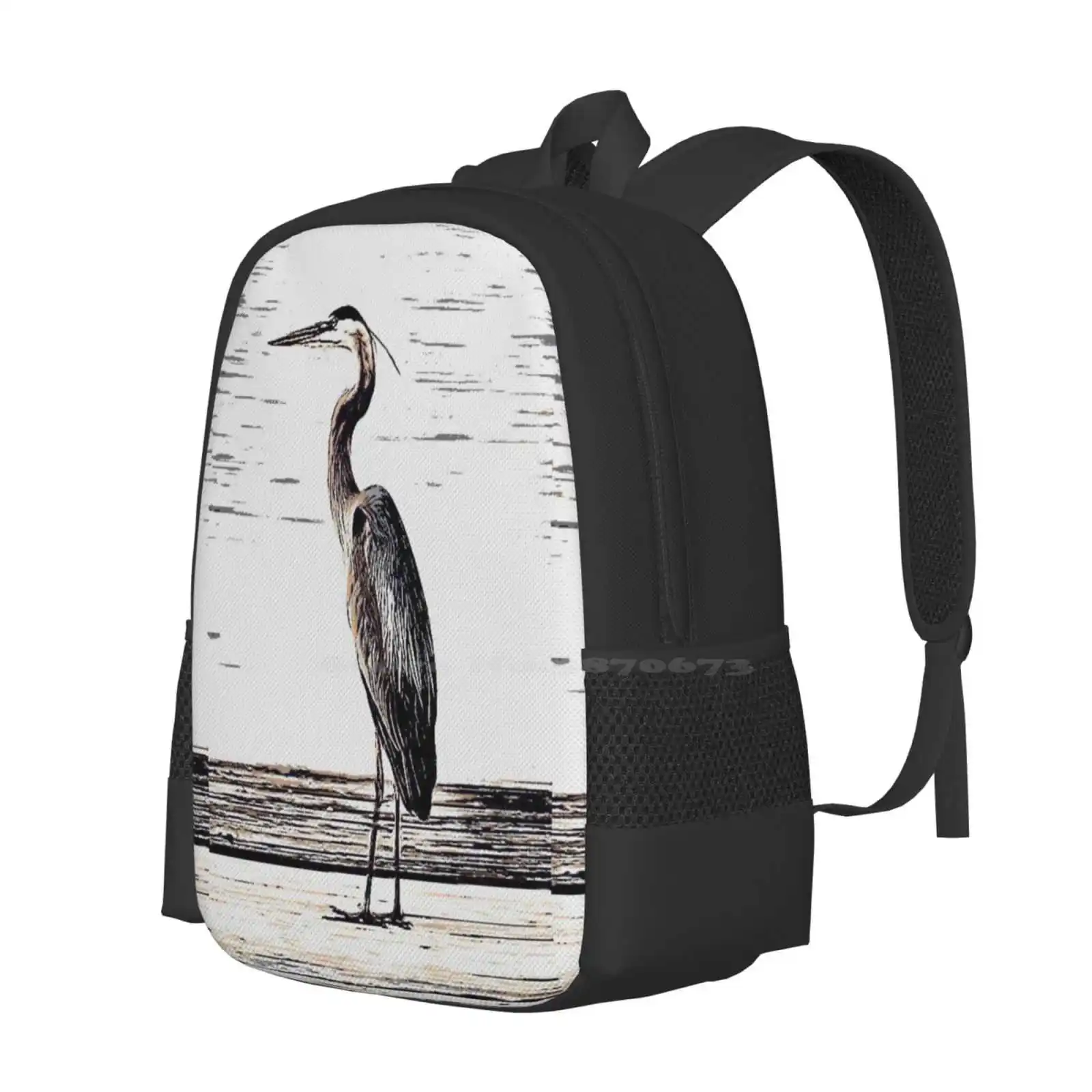 Great Blue Heron Pattern Design Laptop Travel School Bags Great Blue Heron Funny Bird Digital Bird Heron On Dock Large Birds