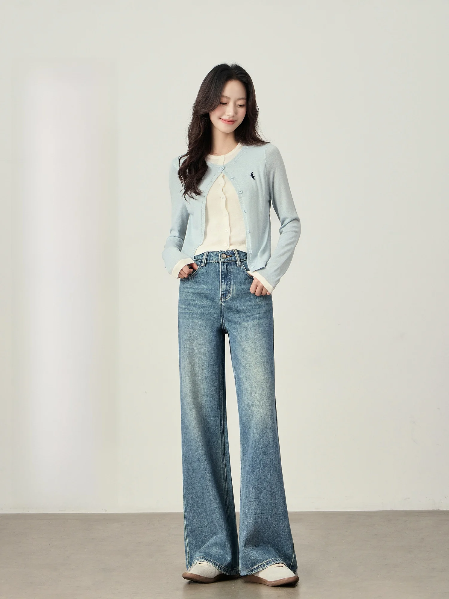 

Маленькие синие джинсы Rise of the, женские осенне-зимние тонкие джинсы с высокой талией, универсальные винтажные широкие джинсы прямого кроя, повседневные джинсы