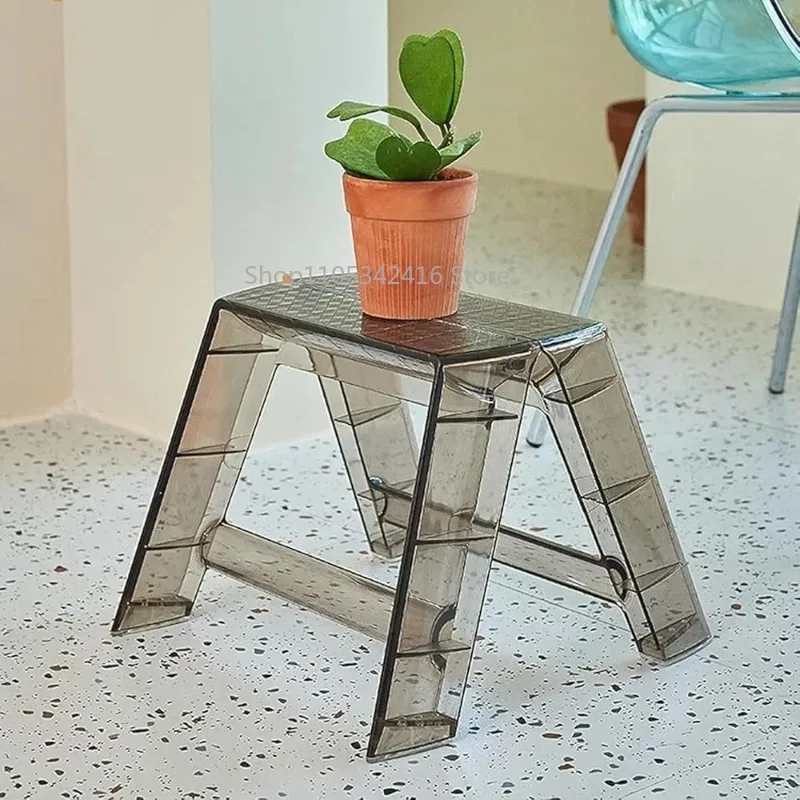 For Acrylic Folding Step Ladder for Adults, Transparent Foldable Stool for Indoor Outdoor Use in Kitchen Library Home