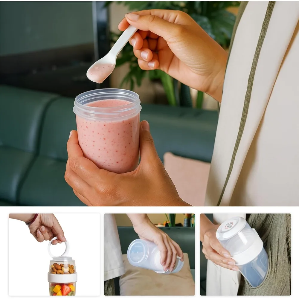 Oatmeal Cup Double Layer Lunch Box Portable Compartment Preservation Box Reusable Leak Proof Oat Container Fruit Sealed Jar