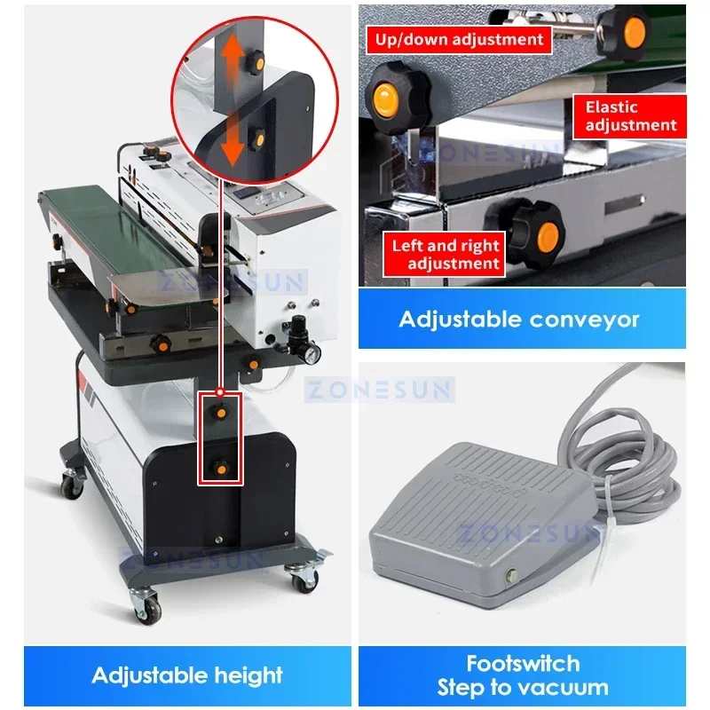 ZONESUN ZS-FK1080B Auto Horizontal Band Sealer Vacuum Packing Machine with Gas Flushing Nitrogen Sealing for Food Foil PE PP Bag