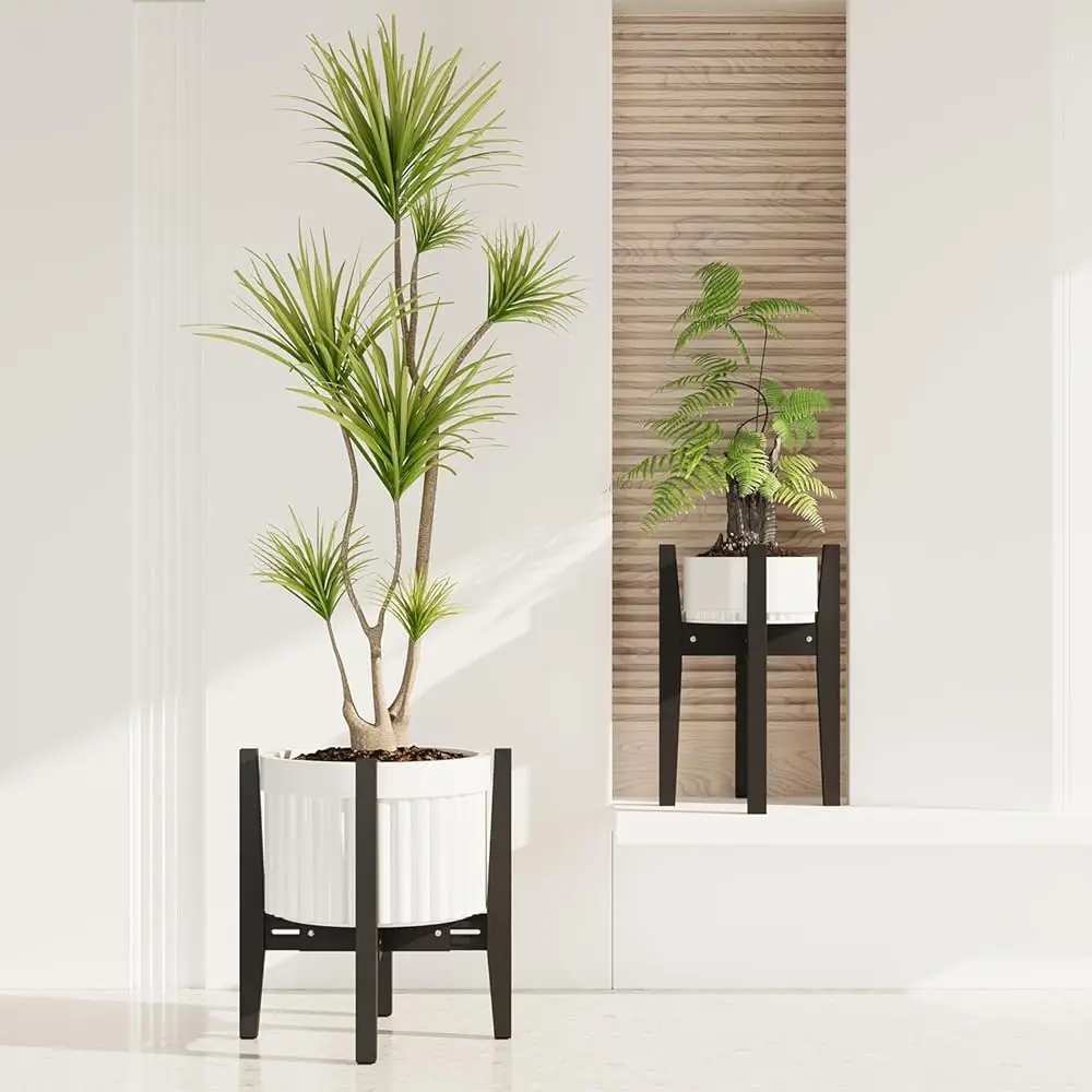 

Регулируемая подставка для цветочных горшков, 2 шт., для дома и улицы, в стиле середины века, бамбуковая, короткая, для одного цветка, подходит для горшков 8-12 дюймов