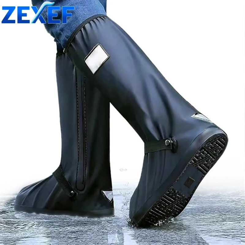 

ZEXEF Rain Boot Shoe Cover Waterproof with Reflector High Top Clear Shoes Reusable Motorcycle Cycling Bike Rain Boot Shoe Covers