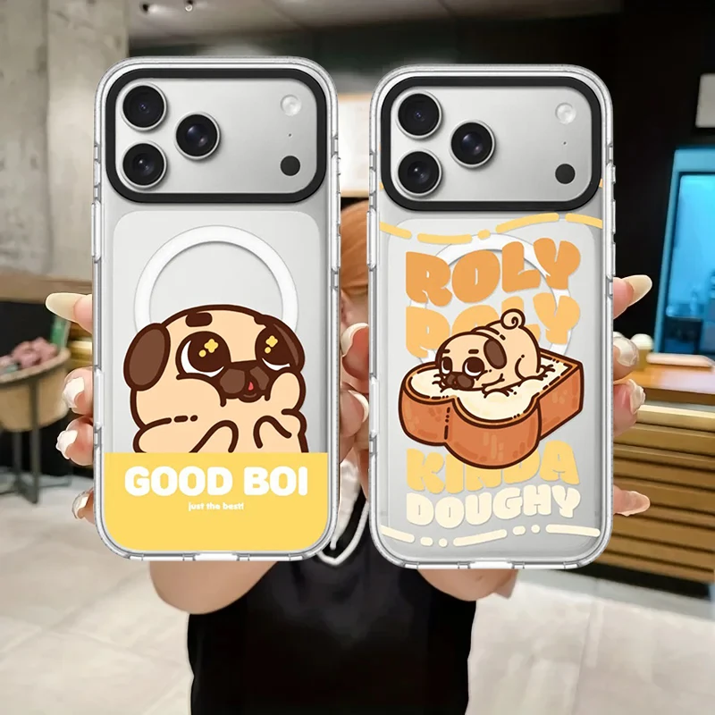 

Pug Cartoon Acrylic White Border Magnetic Cover for IPhone 12 13 14 15 16 17 Pro Max Case for IPhone 17 Air