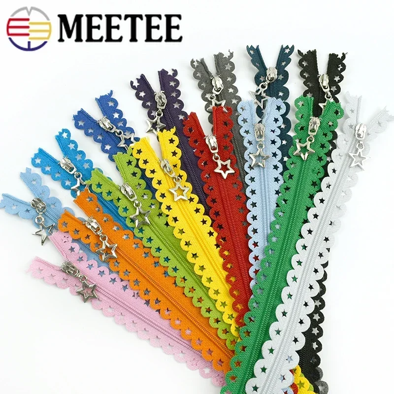 5Pcs 25cm(9.8Inches) 3# Close-End Nylon Zipper Star Slider Lace Decor Colorful Zip DIY Bag Garment Clothes Sewing Accessories