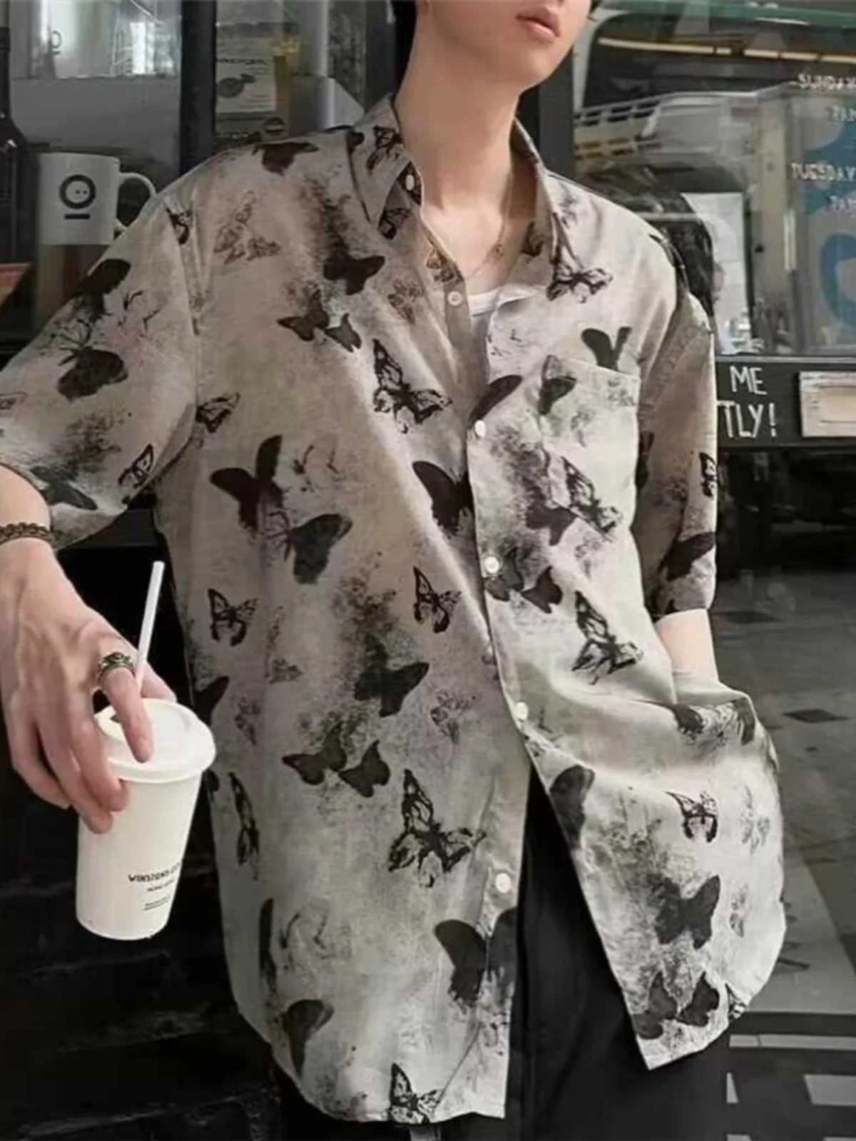 

Hawaii Watercolor Print Loose Fit Short Sleeve Men's Shirt Thin Half Sleeve Beach Beach Casual Summer Fashion