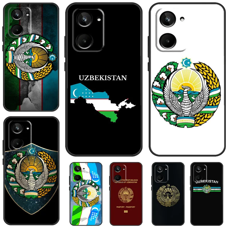 Emblem of Uzbekistan National Flag For Realme C55 C11 C15 C21Y C25s C30 C33 C53 C51 GT Neo 5 GT3 GT5 9 10 11 12 Pro Plus Case