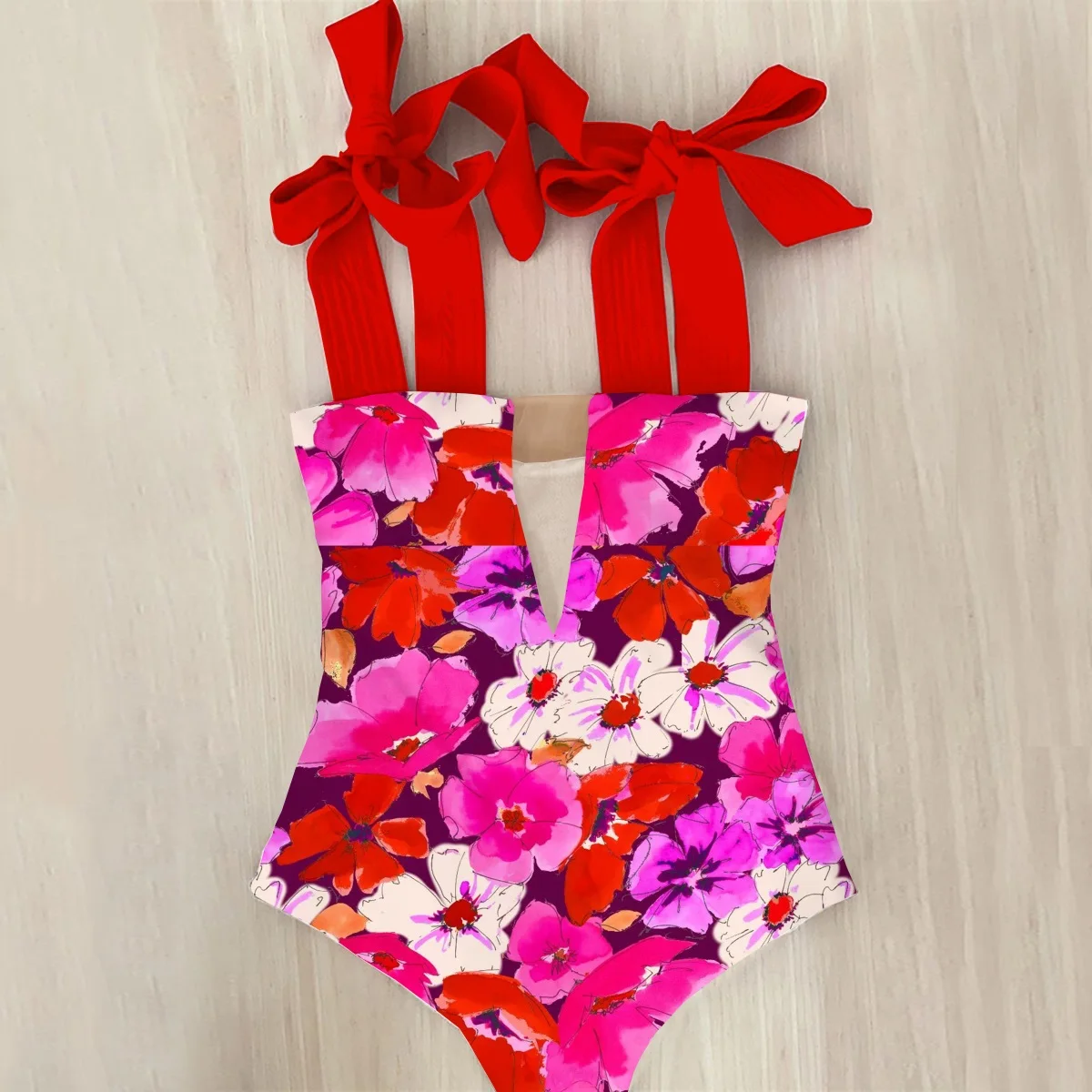 2026 New Sexy One Piece Swimsuit Shoulder Strappy Swimsuit Heart Print Swimwear Women Backless Bathing Suit Beach Wear Monokini