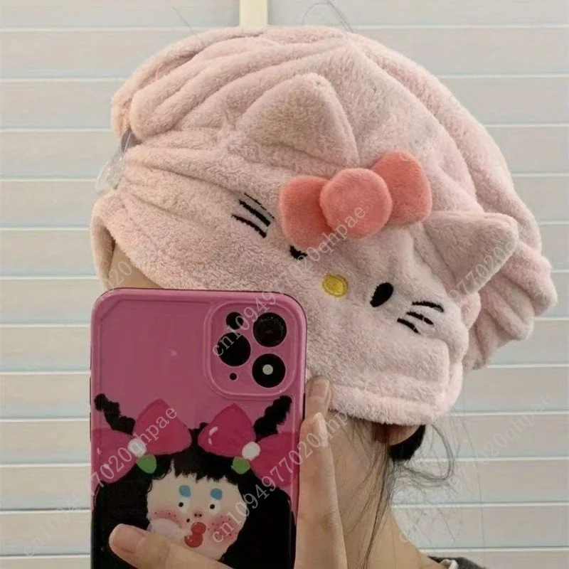 1pc Hello Kitty Hair Drying Cap for Women Ins Coral Fleece Thickened Water-Absorbent Headscarf Non-Shedding Towel Perfect Gift - view 2