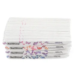 200 pcs Wood Nail Files 100/120 100/180 150/180 180/240 White Sanding File with butterfly printing Emery Board Printed Nail File