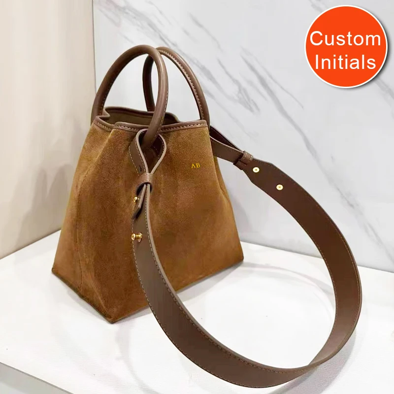 

Free Custom Initials Leather Bucket Bags For Women Luxury Designer Handbag Purses 2026 New In Cowhide With Inner Pocket Shoulder
