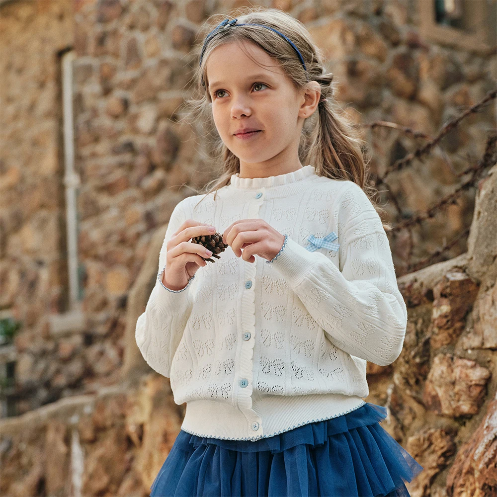 Dave Bella Gilrs Spring Autumn Cardigan Sweater Winter Knitted Cotton Sweater Children Outerwear Kids Clothes DK1260419