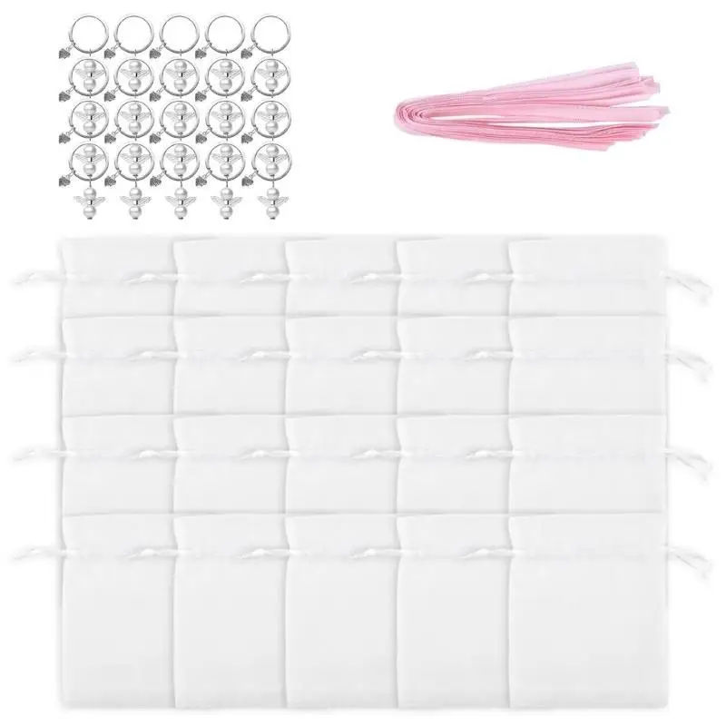 

A52E 60pcs Fashionable Angelic Keychains With Organzied Bags Portable Accessory for Tying To Special Gifts Storage Bags