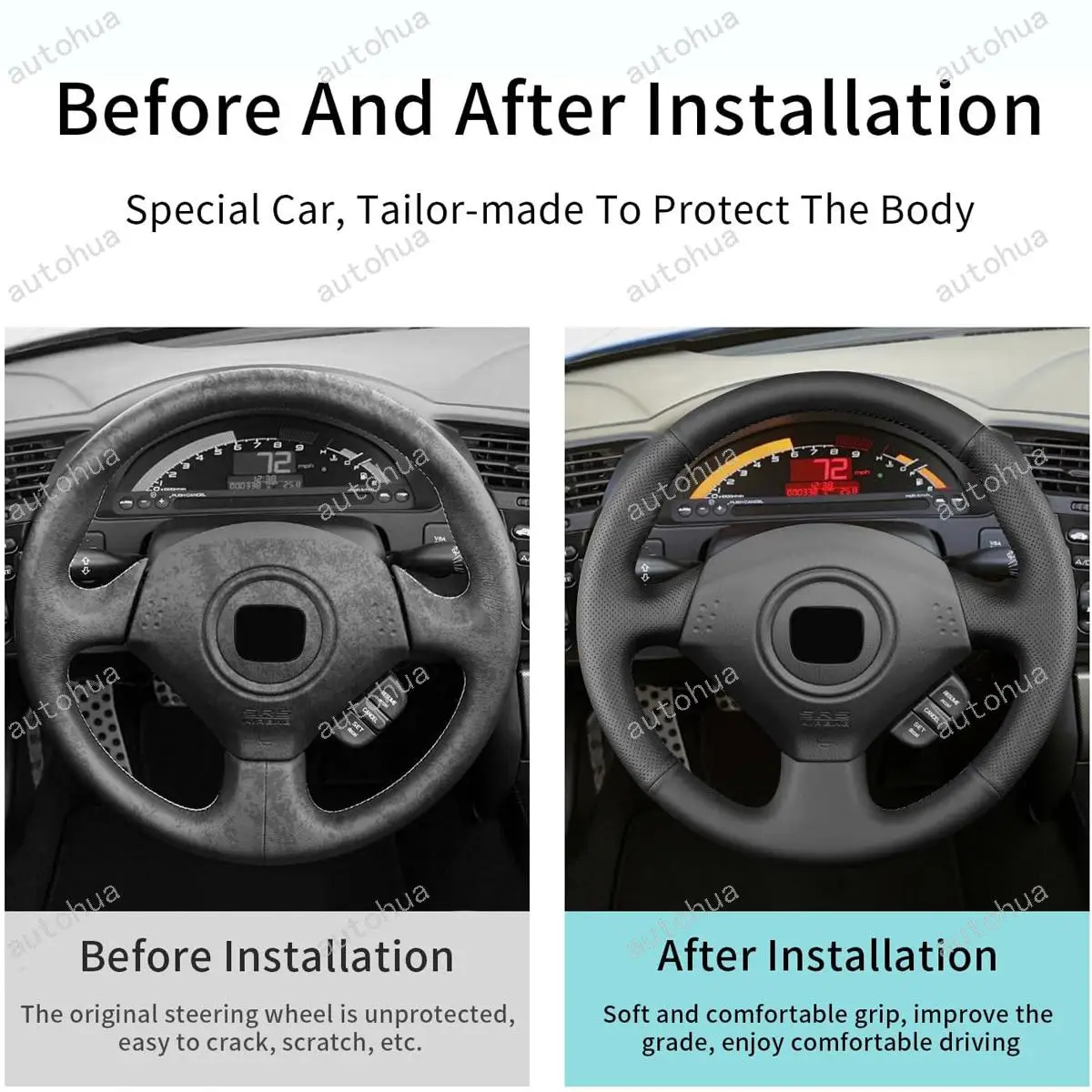 غطاء عجلة القيادة مخيط يدويا لهوندا 2000 S2000/2000 انسايت عدم الانزلاق تنفس ستوكات الجلود لتقوم بها بنفسك سيارة الداخلية #5