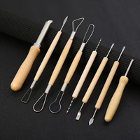 8pcs/set Pottery Tools Pumpkin carving knife Pottery Sculpting Detail texture Shaping Clay Tools Kit With Smooth Wooden Handle