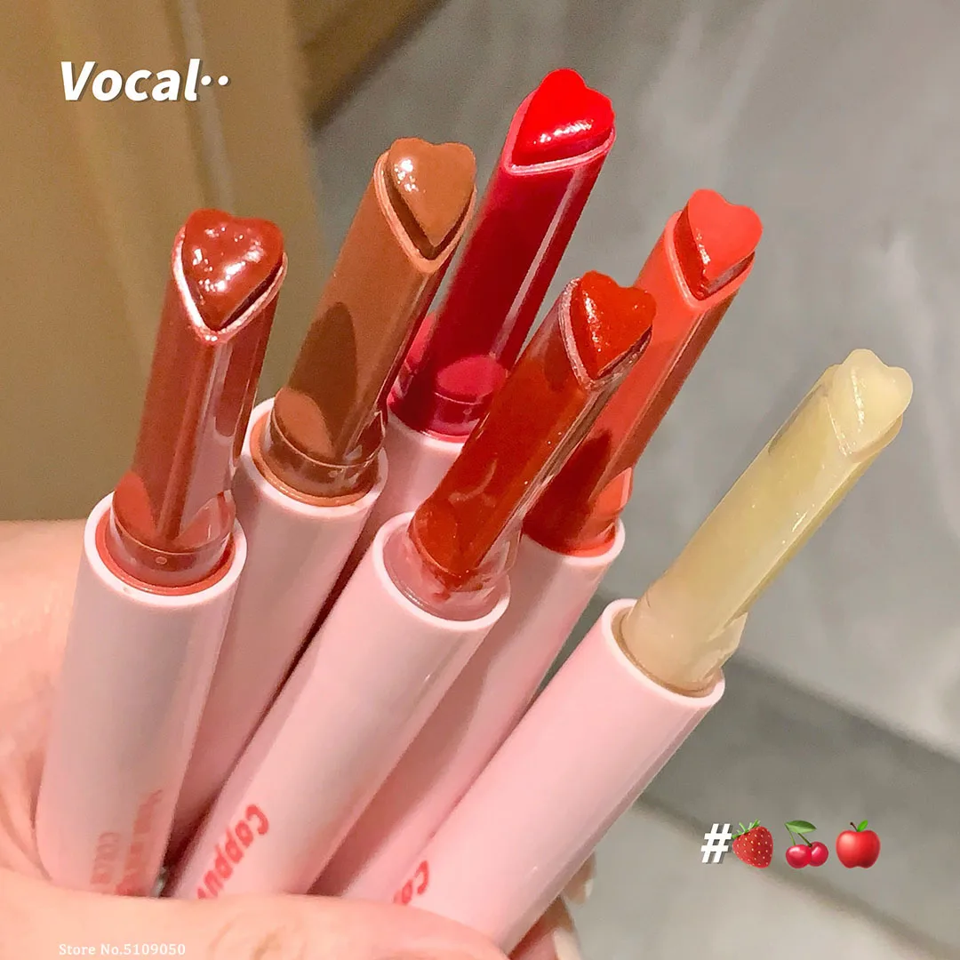 Rose Shimmer Heart Lipstick Pen Hydrating Jelly Solid Lip Gloss Tinted Mirror Water Gloss Pink Pomelo Color Lip Balm Cosmetics