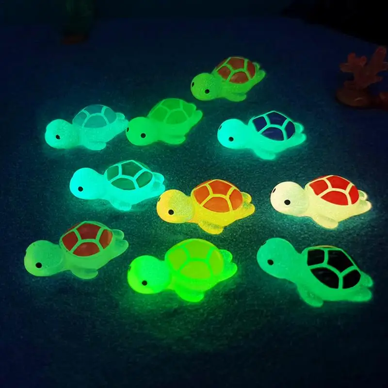 10PCS Resin Turtle Statue Small Garden Glowing Figurines Cute Home Animal Ornament Colorful Outdoor Decor For Fish Tank Aquarium