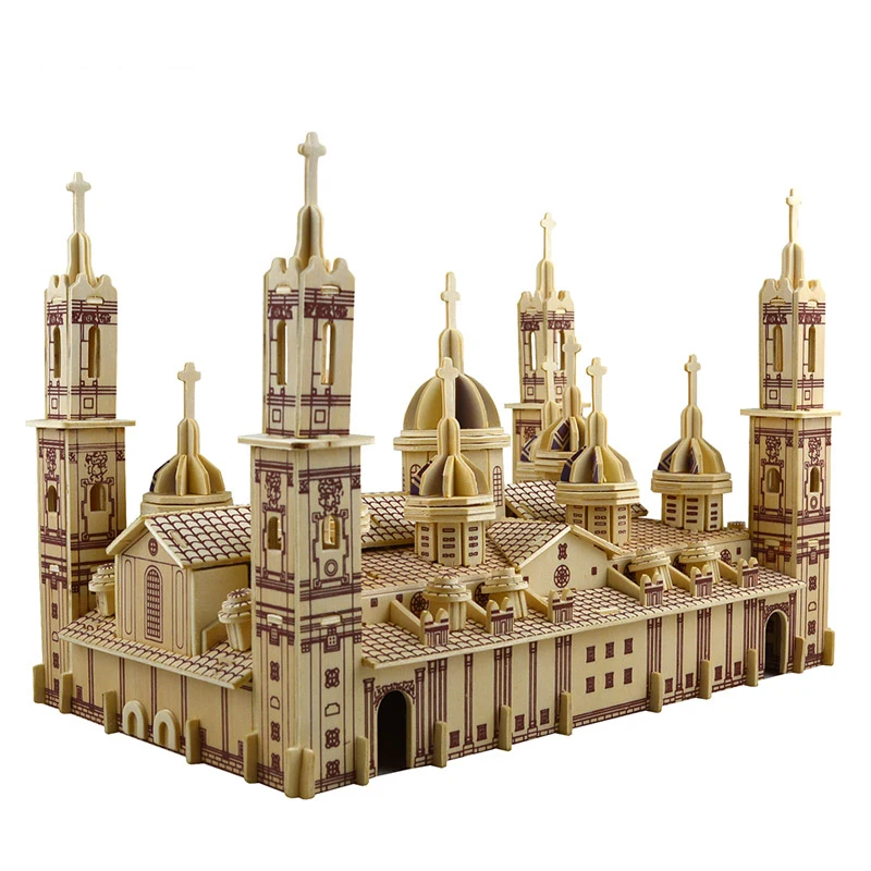 Pilar Cathedral 3D Wooden Puzzle Building Model Toy Spain Great Architecture Woodcraft Construction Kit Famous Catholic Church