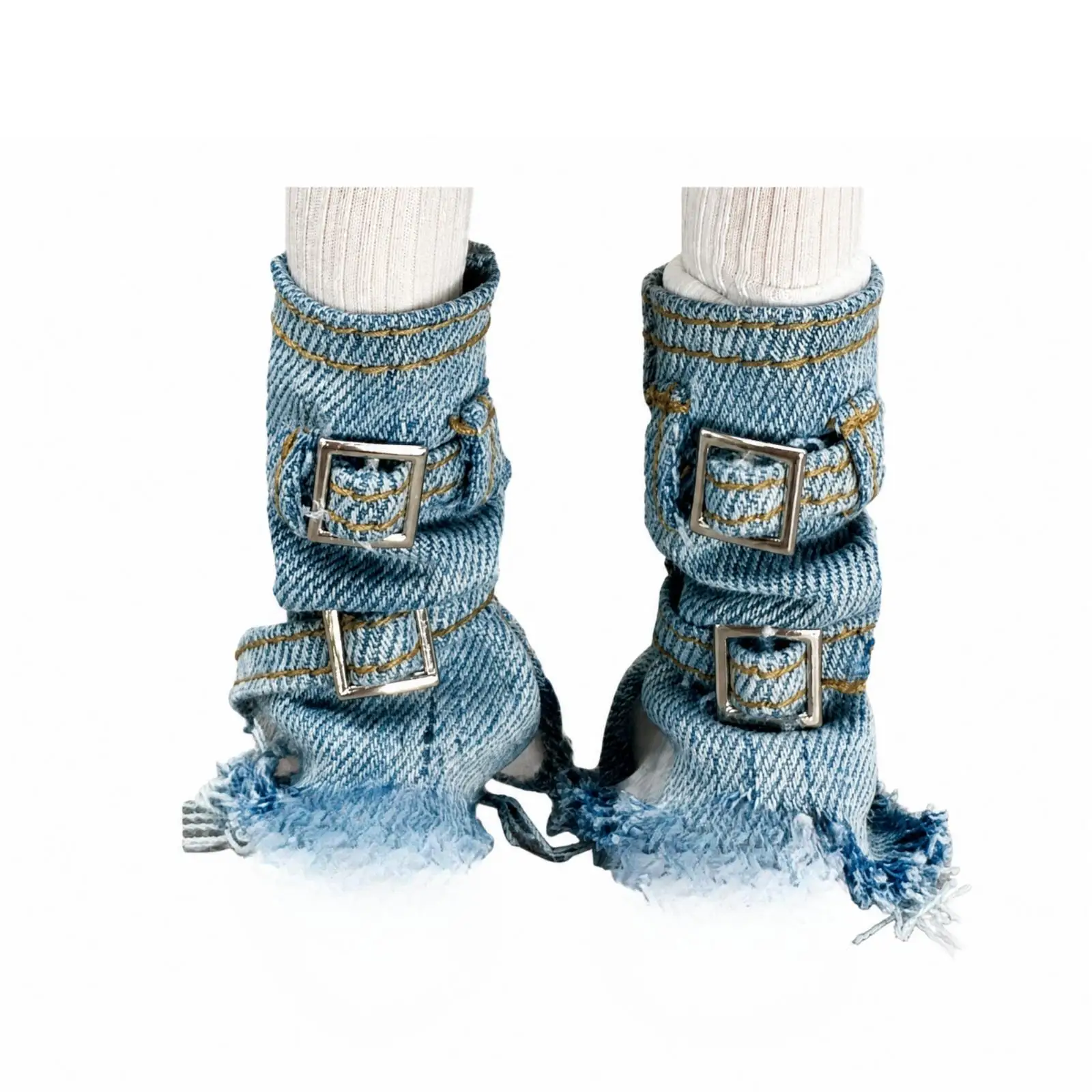 1/6 Scale Figure Legging Doll Accessory with Buckle Hardware and Frayed Trim for Custom Collectible Outfit