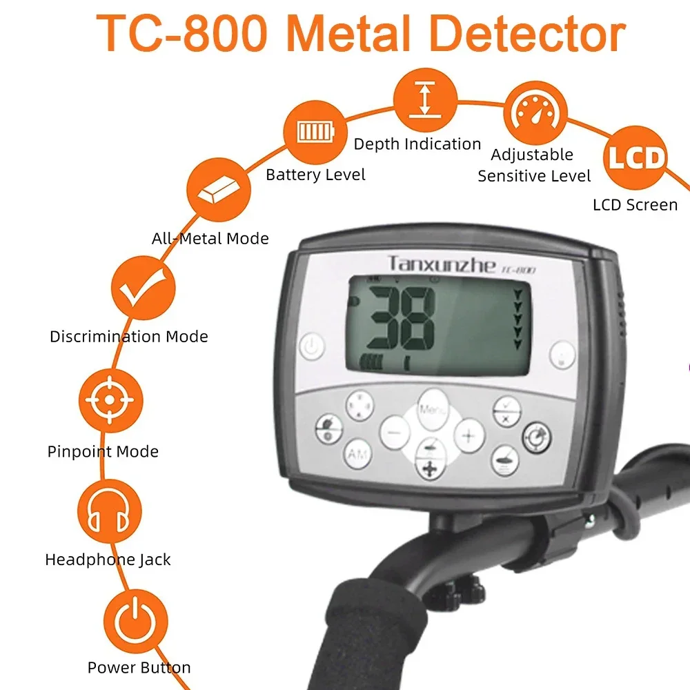TC-800 Underground Metal Detector Depth Scanner Pinpointer High Sensitivity For Gold Sand Silver Dollar Beach Relic