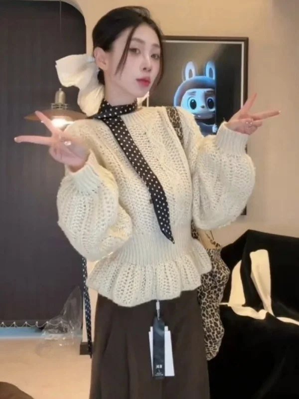 

Women's Loose Knitted Sweater Lantern Sve Soft Cozy Spring Autumn Faion Gentle Sle Korean Sle Breathable round Ne