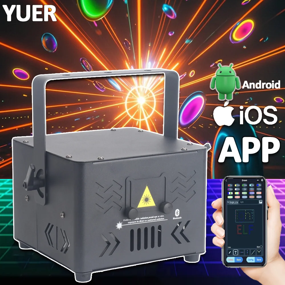 

YUER 4W RGB анимация лазерное управление через приложение Bluetooth для домашней вечеринки в помещении, свадьба, день рождения, диджей, танцевальная дискотека, рождественское сценическое освещение