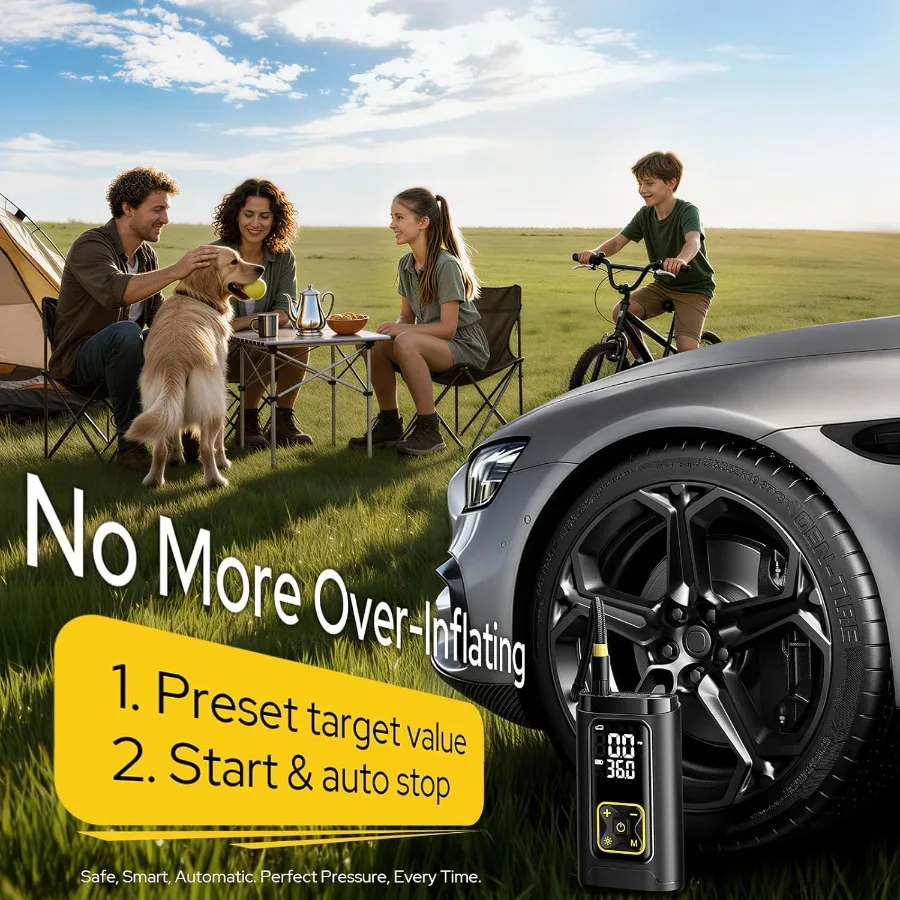 Przenośny kompresor powietrza do opon samochodowych 150PSI Cyfrowa pompka do opon z wbudowanym manometrem, oświetleniem LED, funkcją automatycznego wyłączania i szybkim pompowaniem.