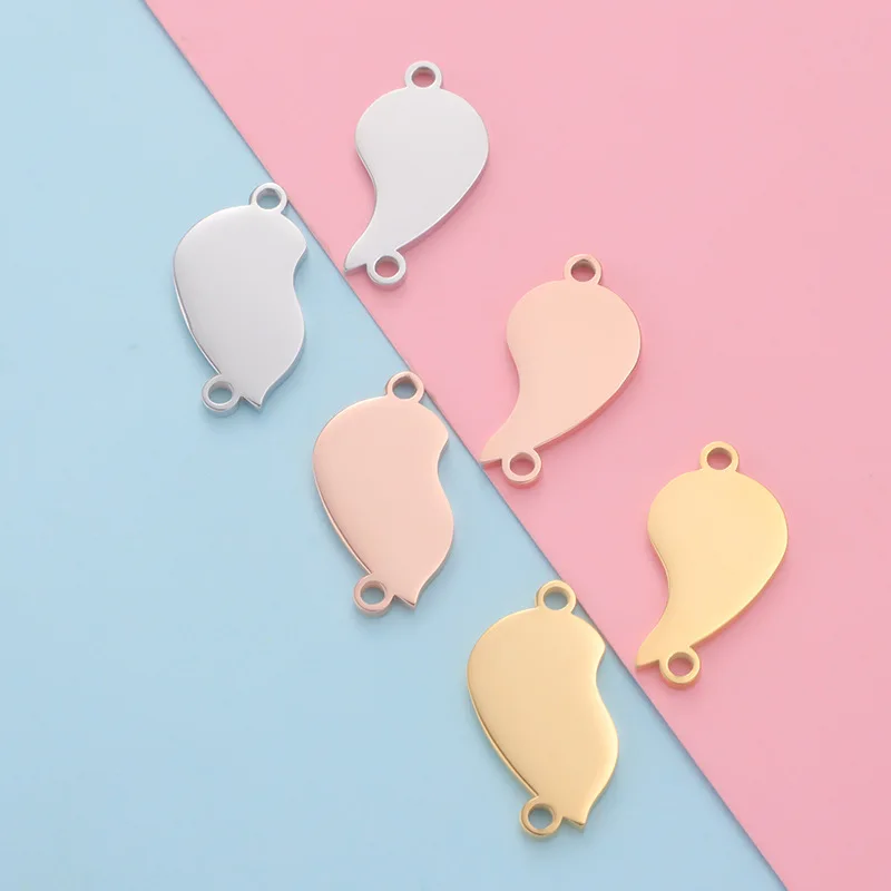 10Pair Heart Couple Pendant Stainless Steel Mirror Polish Handmade Friendship Love Pendants For DIY Necklace