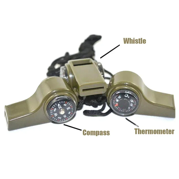 Compass Thermometer Survival Whistle Outdoor Military Tactical Multi Tool: Camping Hiking Hunting Gear