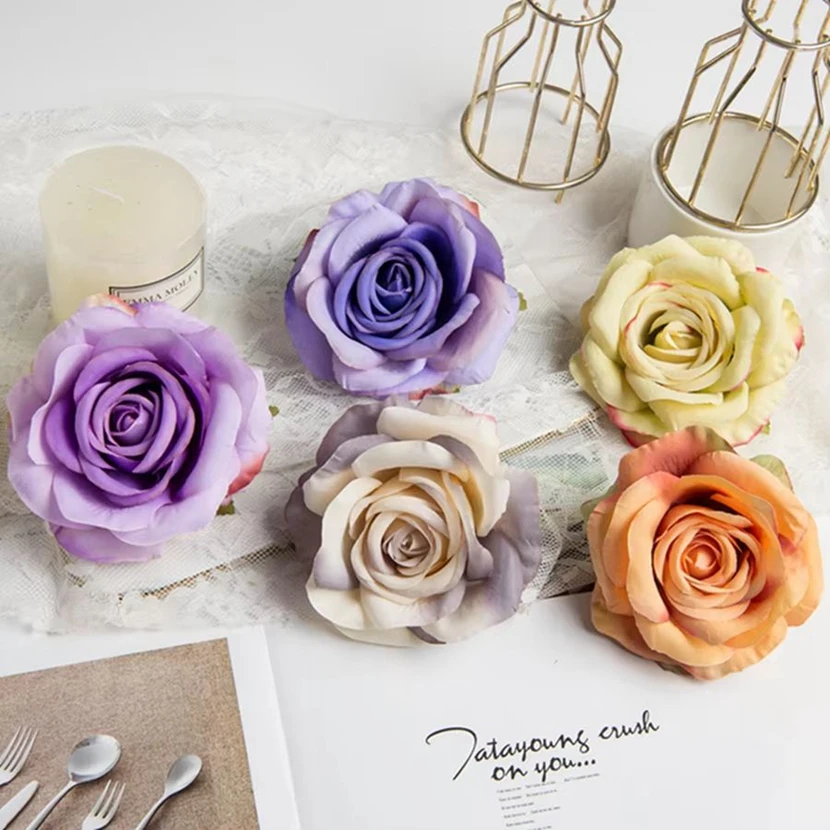 100Pcs 10Cm Silk Roses Wedding Holiday Supplies Festival Decorations Diy Headwear Handicraft Brooch for Home Artificial Flowers