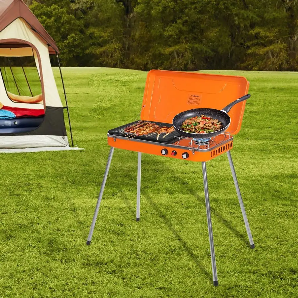 

Dual Burner Heating Camping Stove, Portable Gas Grill Cooker, Outdoor Grill Stove For Camping BBQ Picnic
