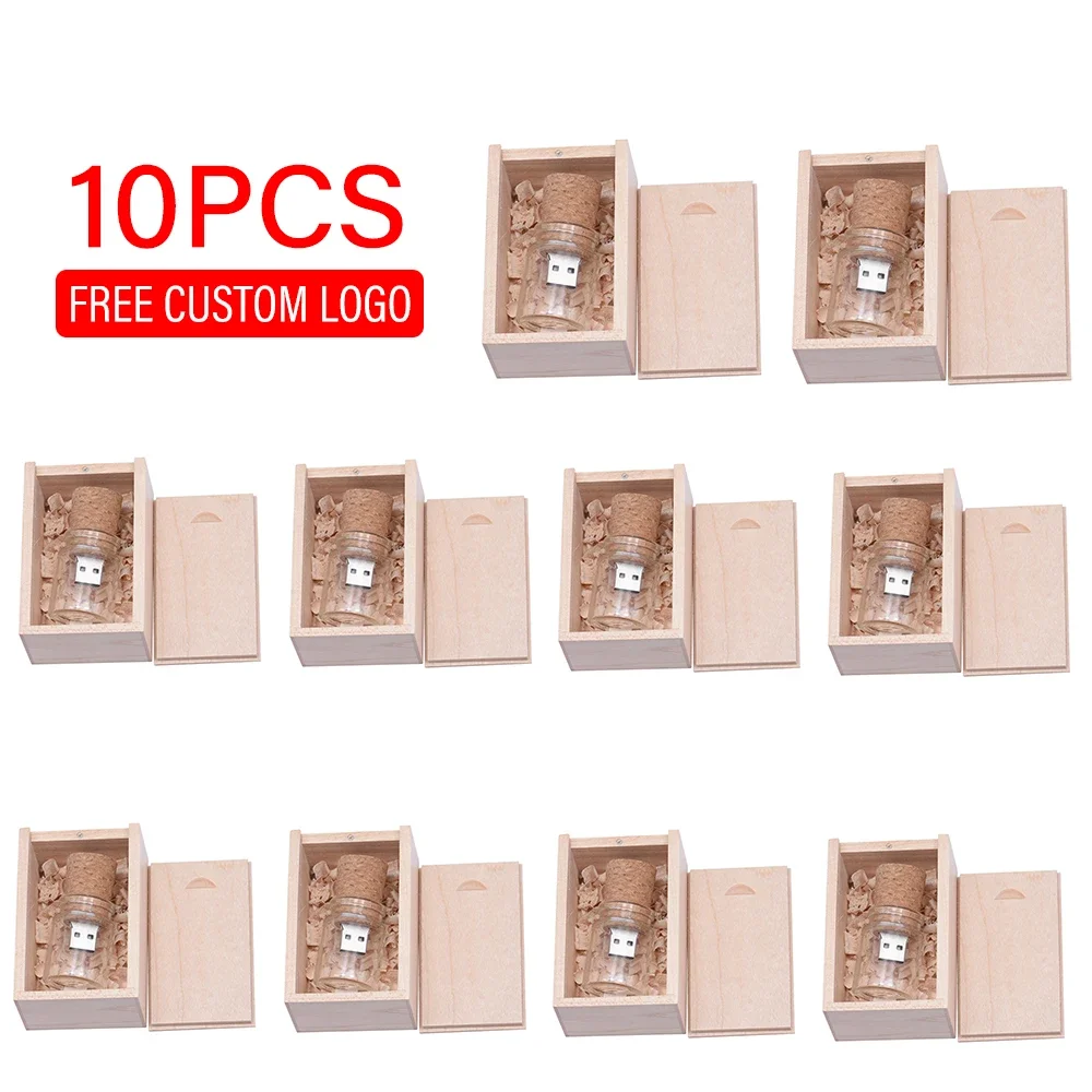 

JASTER 10 PCS LOT Free Custom Logo USB Flash Drive 128GB Current Bottle Wooden Box Memory Stick 64GB Creative Gift Pen Drive 8GB