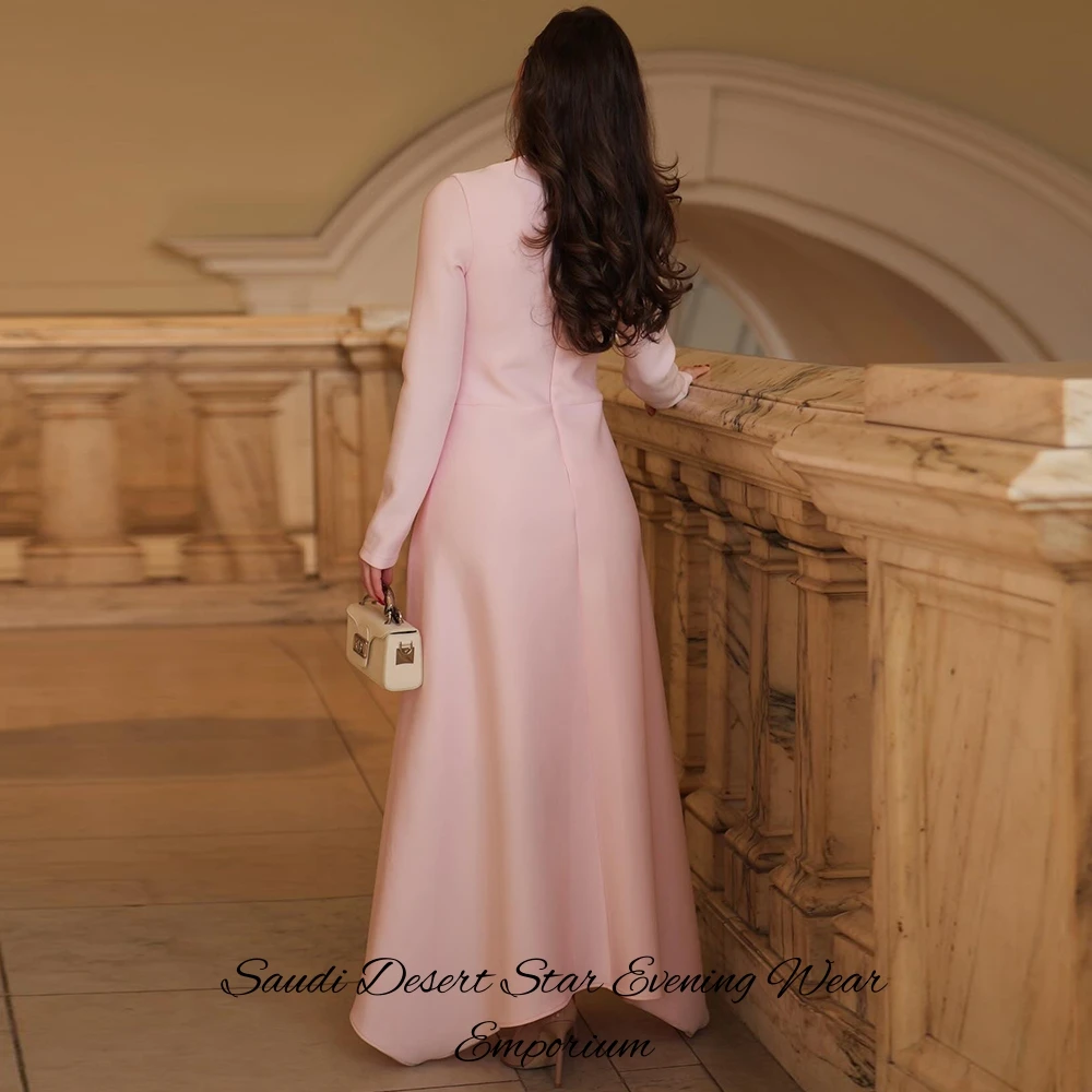 Simple Satin O-Neck Customized Evening Dress Classic A-Line Long Sleeves Celebrity Gowns Temperament Ankle Length Robe de soirée image 2
