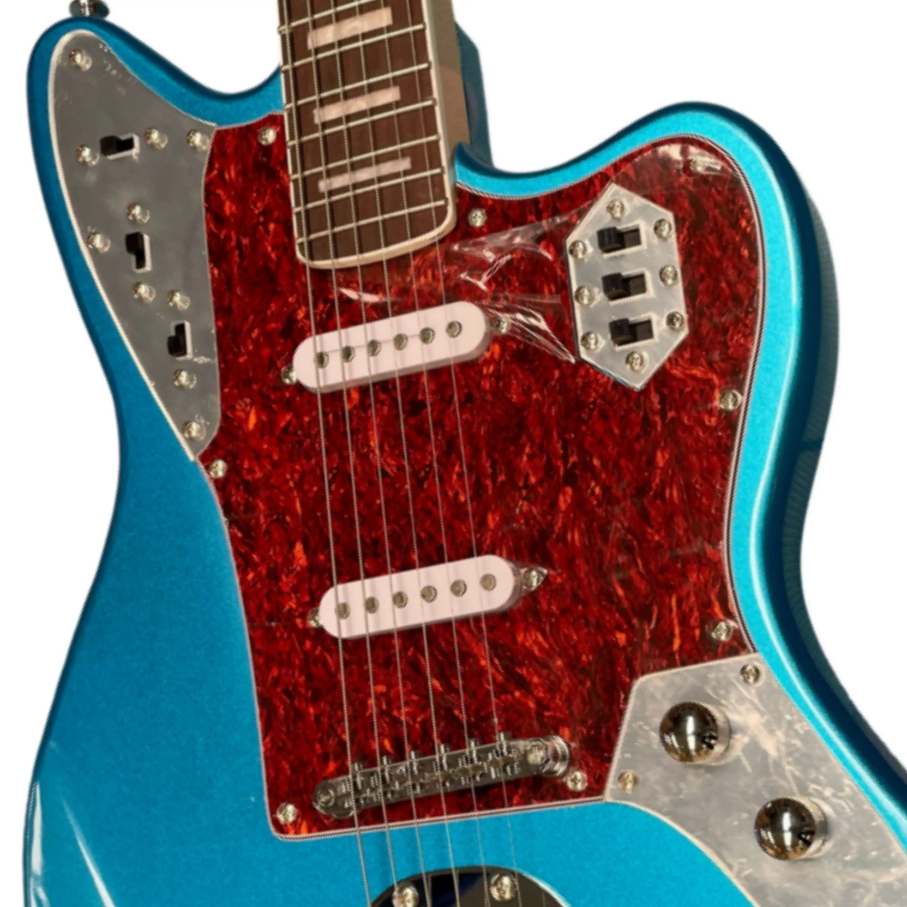 메탈릭 블루 색상의 전기 기타, 빨간색 진주 장식 픽가 - Electric Guitar Beginner 리뷰 및 가격