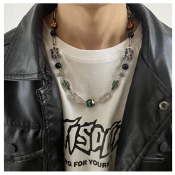 Vintage Stainless Steel Necklace For Men Colorful Enamel Fire Flowers Charms Necklace Choker Link Chain Necklace Women Jewelry