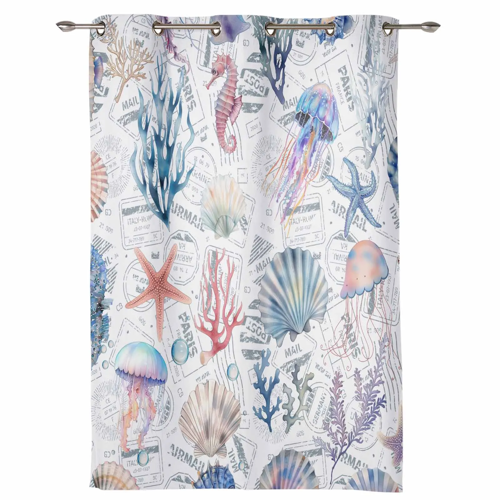 Summer Watercolor Ocean Navigation Outdoor Curtain For Garden Patio Drapes Bedroom Living Room Kitchen Bathroom Window Curtain