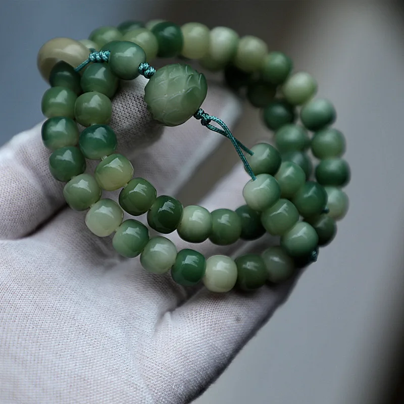 10*8 Bead Bracelet With Jade Green Floating Flower Design, Women