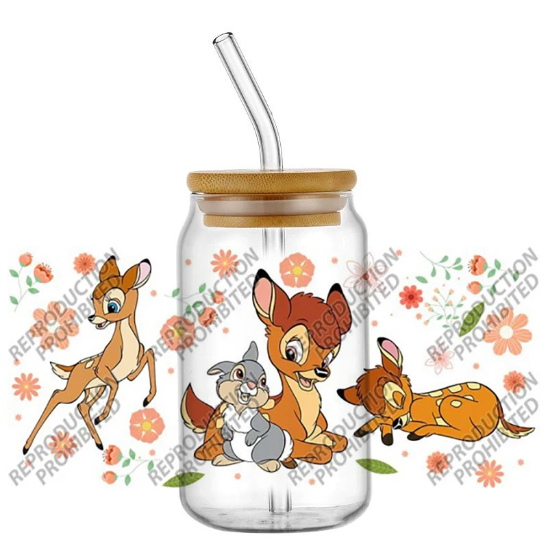 Cartoon fawn design Transfer Decal UV DTF for 16oz Libbey DIY Gift Performance Car Selfadhesive 3D Sticker Cup Wraps