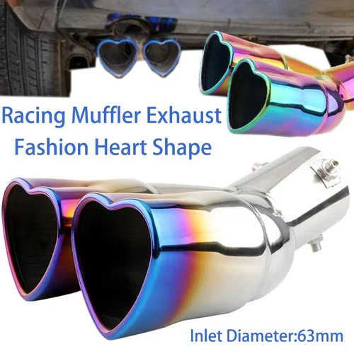 Silenciador de tubo de escape de coche en forma de corazón, silenciador embellecedor de escape de tubo de escape Universal para modificación y decoración de escape